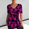 Fashion Floral Print 3D Printed Women's Casual V-neck Short Sleeved T-shirt