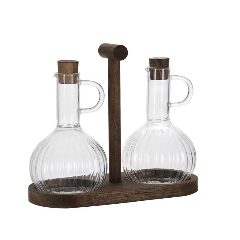 Heat-Resistant Borosilicate Glass Oil Bottle with Cork, Striped Design for Soy Sauce & Vinegar.