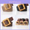 Womens Simple Wooden Buckle Vintage Woven Leather Belt For Casual Dresses