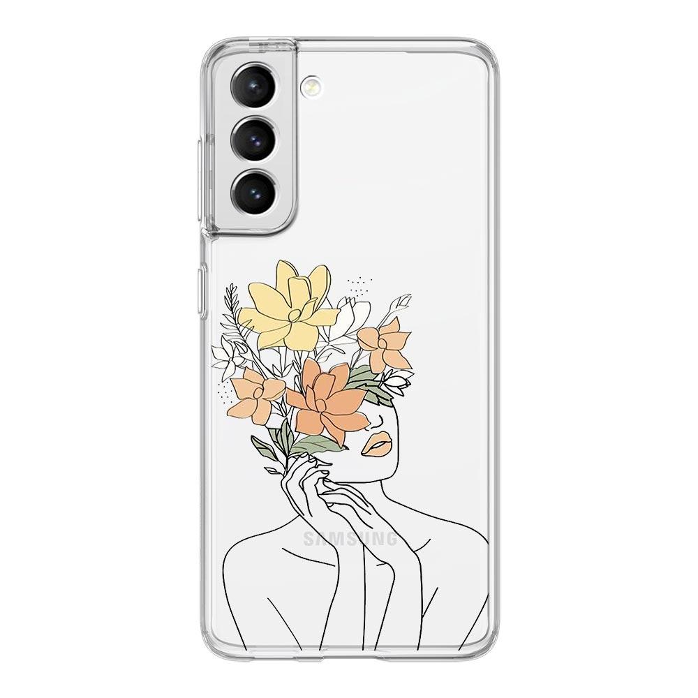 Geometrische Kunst Mädchen Linie Blume Handyhülle Für Samsung Galaxy S22 S21 S20 FE Ultra 5G S10 S10E S9 S8 Plus Note 10 20 Klare Hülle