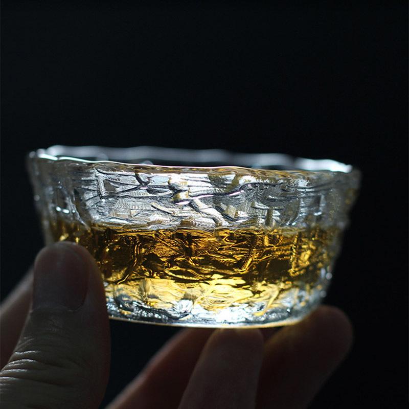 1pc Tea Bowl Thickened Heat-resistant Household Glass Kung Fu Teacup Hammer Pattern Tea Cup Master Cup Single Cup Crystal