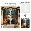 Piece Set High Definition Digital Printed Curtainshalloween Wizard Darkgreen Orange Pumpkin Theme Style Curtainhome Decorat Curtain Polyester