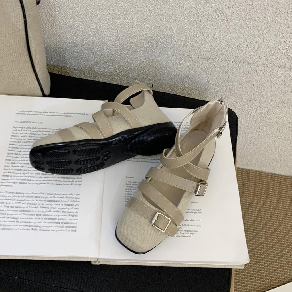 2025 new square head belt buckle shallow mouth soft sole college style versatile fashion women's single shoes