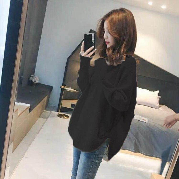Autumn Winter Women's Sweater Knitwear Loose V-neck Medium-length Knitted Tops Pullover Jumper