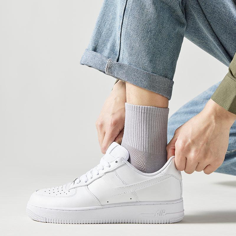 5 Pairs of Thin Antibacterial Four-season Mid-calf Mesh Cotton Socks, Pure Cotton Sweat-absorbing Men's Business Solid Color Combination