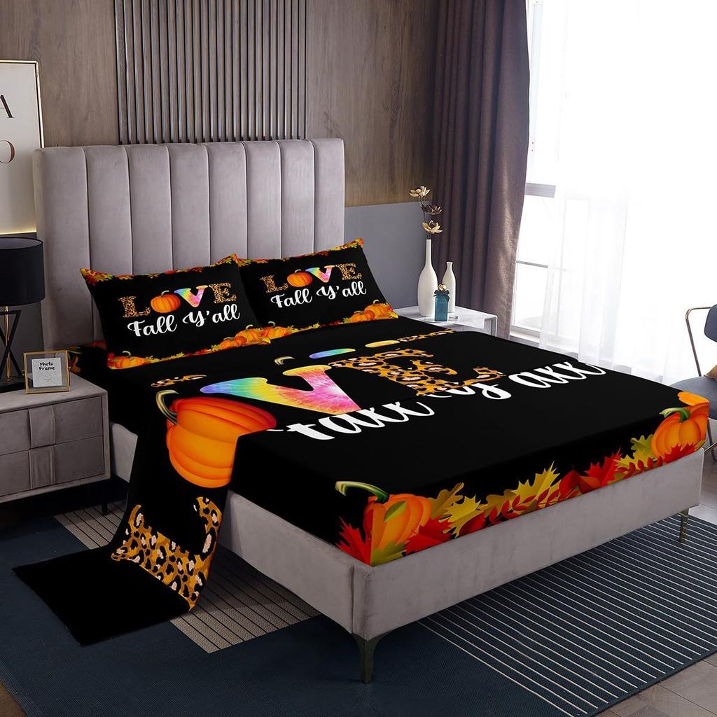 Cartoon mushroom pattern mattress four-piece bedding set bedroom dormitory bedding decoration