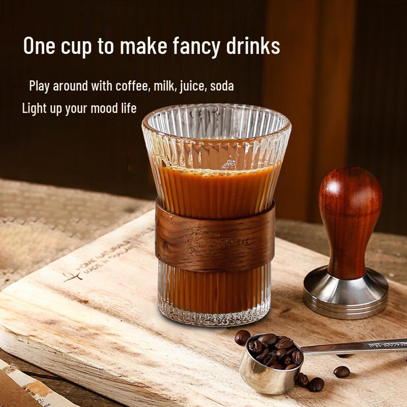 CH Vertical Stripe Glass Water Cup with Wooden Sleeve 320ml