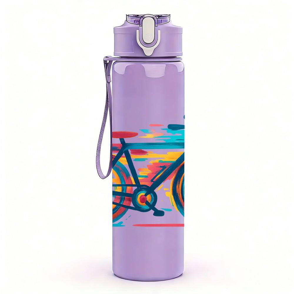 1PC Graffiti Rainbow Bicycle Art 750ml Color Plastic Sports Water Bottle Leakproof Flip Straw Lid Suitable for Sports Office Home Use
