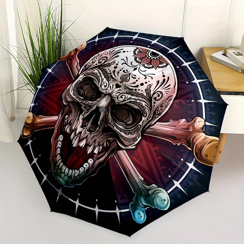 Day of the Dead Sugar Skull Crossbones DecalUmbrella, Portable 3-Fold Umbrella for Men & Women,Christmas Gift ES289