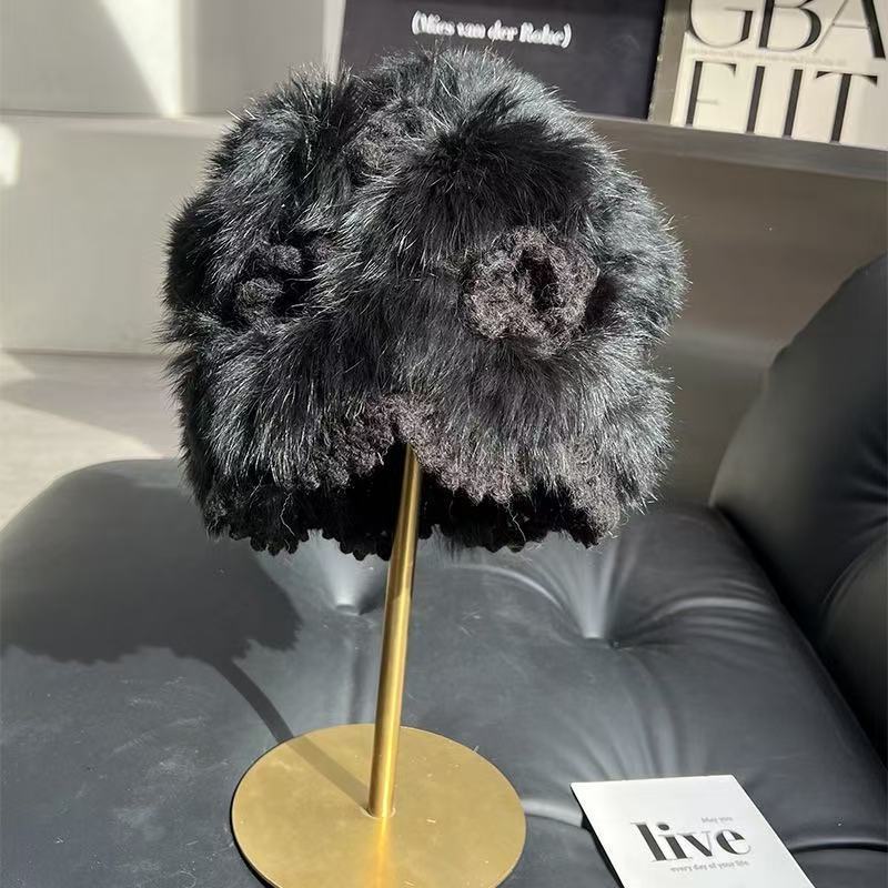 Cartoon Style Wool Beanie With Plush Fur Material And Adjustable Fit For Casual Wear