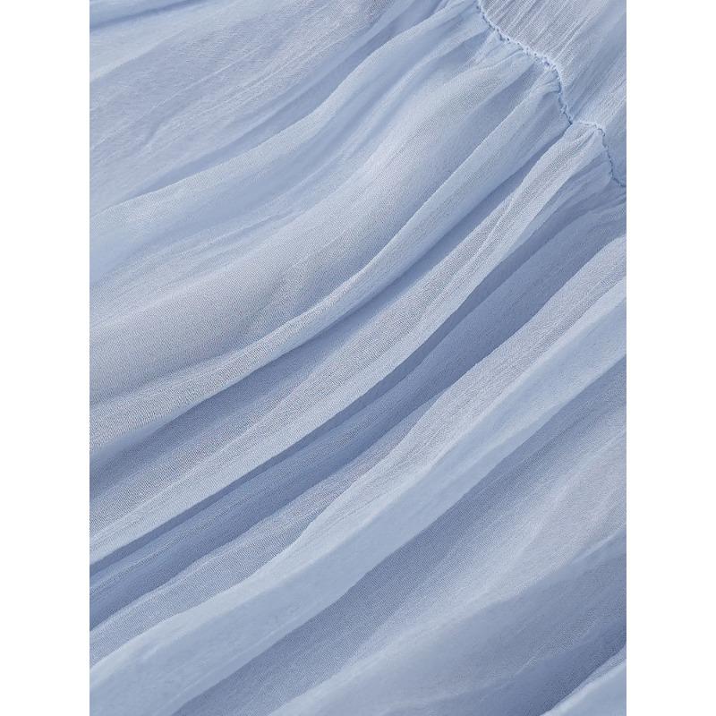 DIMANAF 2026 Summer Women New Skirts Solid Elastic Waist Pleated Mesh Elegant Skirts Yellow