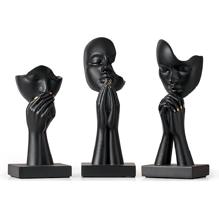 3 Pcs Gold Decor Prayer Statues, Modern Prayer of Peace Figurines Shelf Decor Accents, Abstract Art Sculpture Home Decorations for Living Room