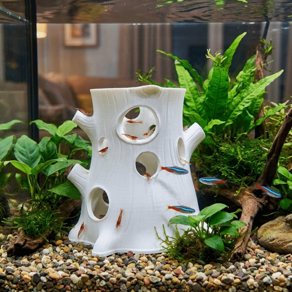 Hollow Shrimp Breeding Cave Realistic Tree Stump Non-Toxic Aquarium Hideaway Multi-Hole Plastic Fish Hideouts House Fish Tank