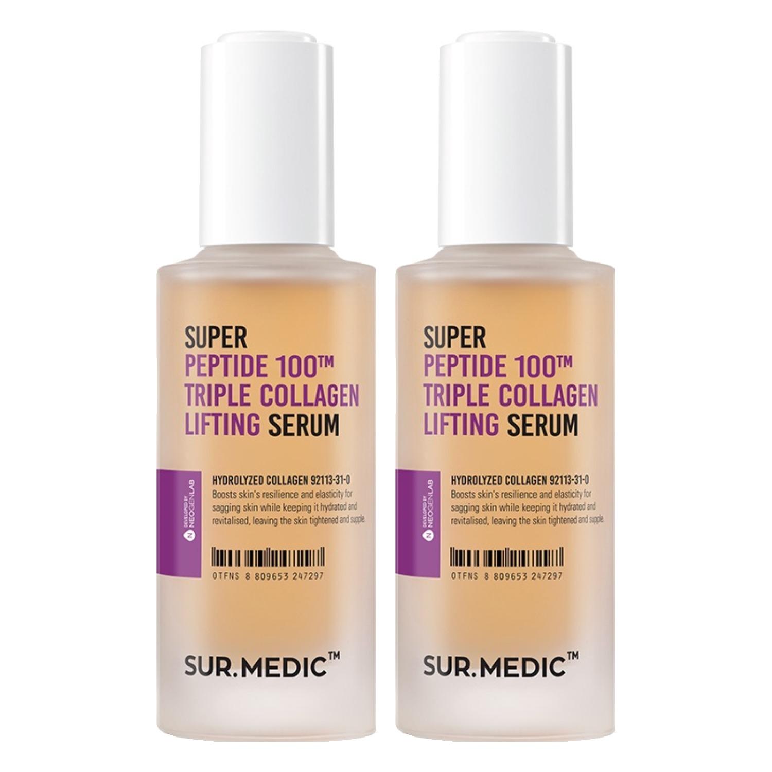 Sur.Medic+ Super Peptide 100TM Triple Collagen Lifting Serum – Intensive Anti-Aging & Skin Elasticity Recovery Serum (50ml x 2pcs)