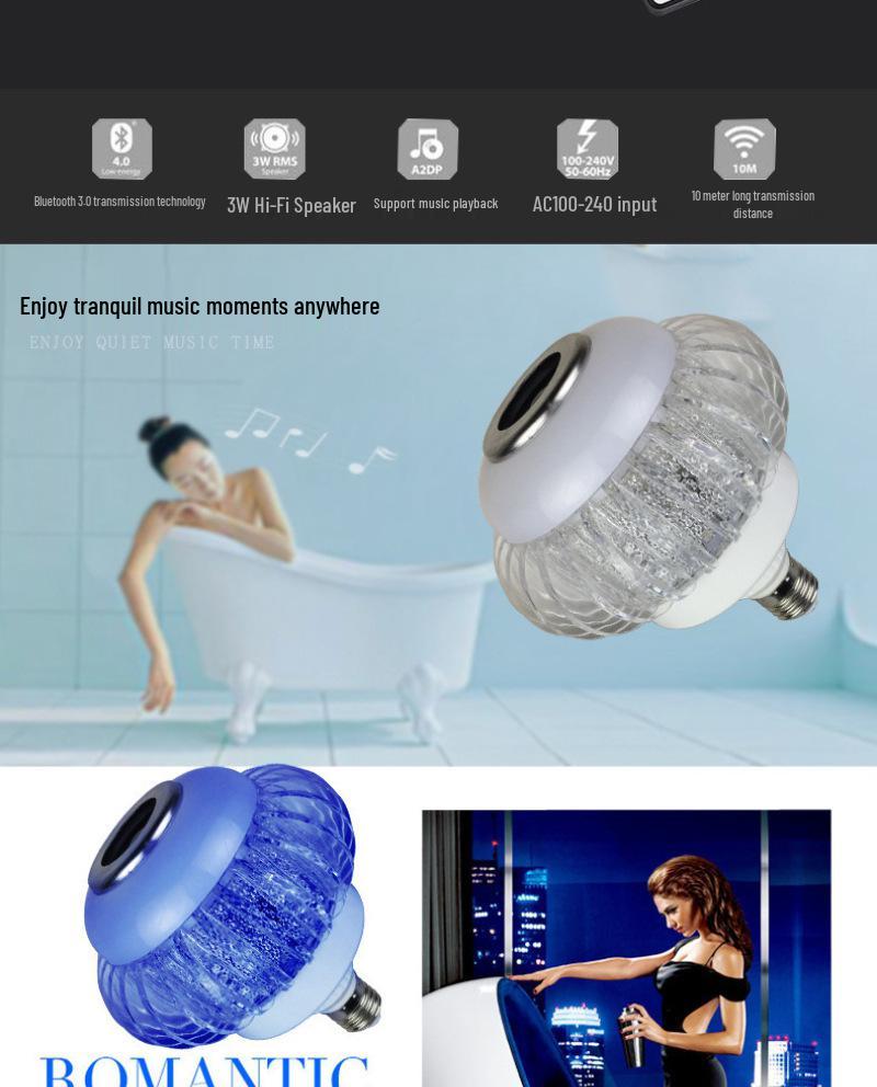 Bluetooth LED Music Bulb: 7-Color Changing Speaker Light with Remote Control for Stage and Ambiance