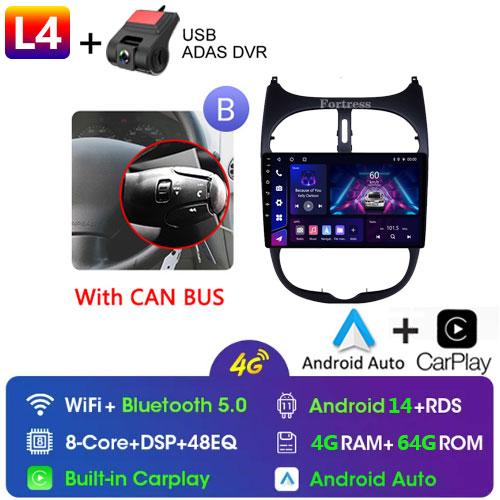 2DIN Android 13 Radio For Peugeot 206 206CC 206SW 2001 2002 2003-2008 Car Stereo Multimedia Player Carplay Auto GPS Navigation