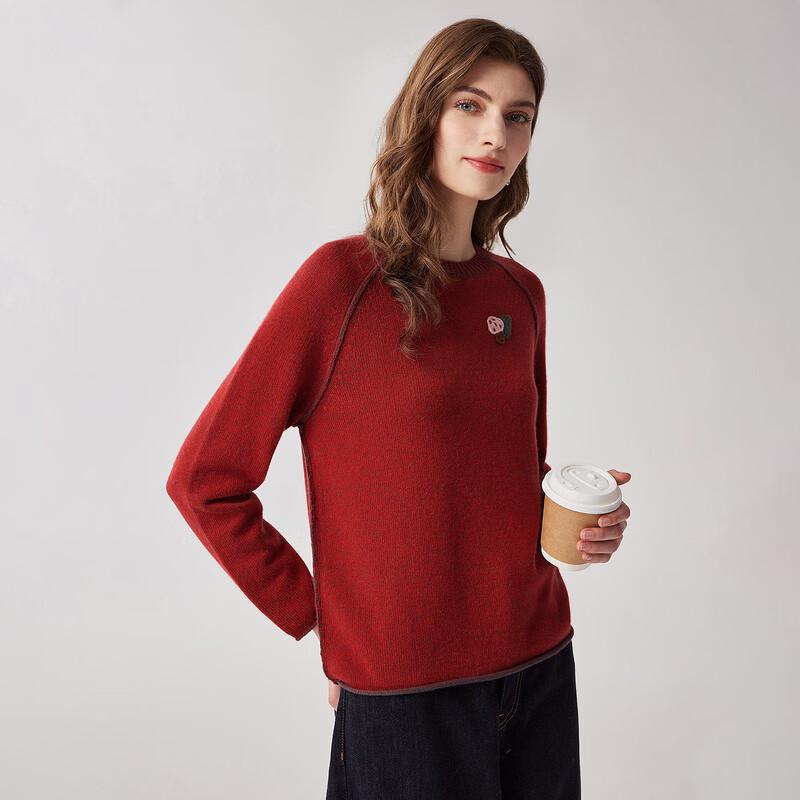 Zhaojun Women's 100% Cashmere Crewneck Mushroom Embroidered Sweater