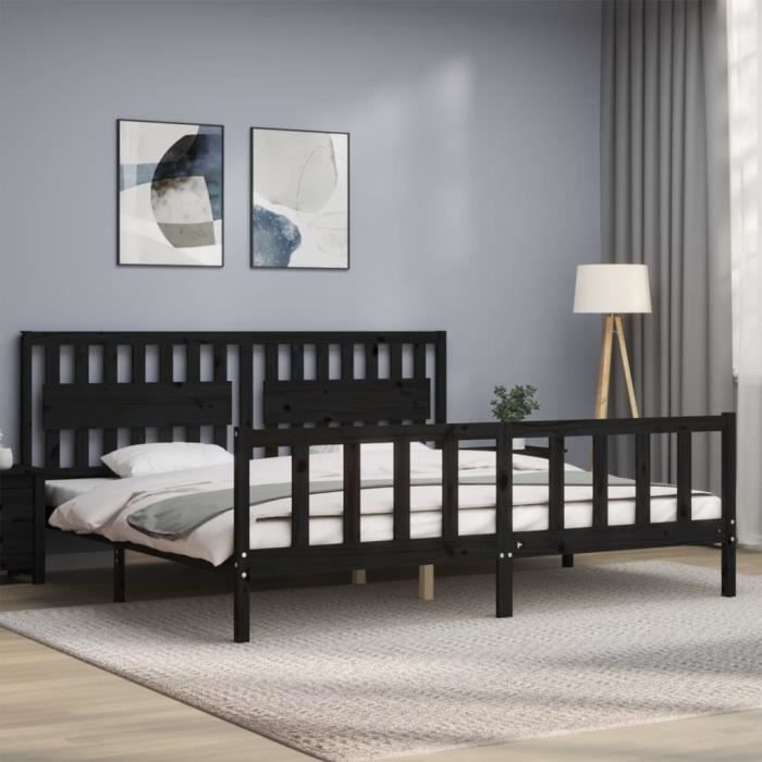 VidaXL Cadre de lit avec tête de lit noir 200x200 cm bois massif 3192450