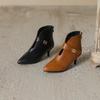 Spring Brown Black Women Ankle Boots Pointed Toe High Heel Small Big Size 32 45