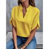 New Summer Women's Elegant Commuting Shirt Simple Solid Color Fashion V-neck Short Sleeved Shirt Loose Casual Holiday Shirt