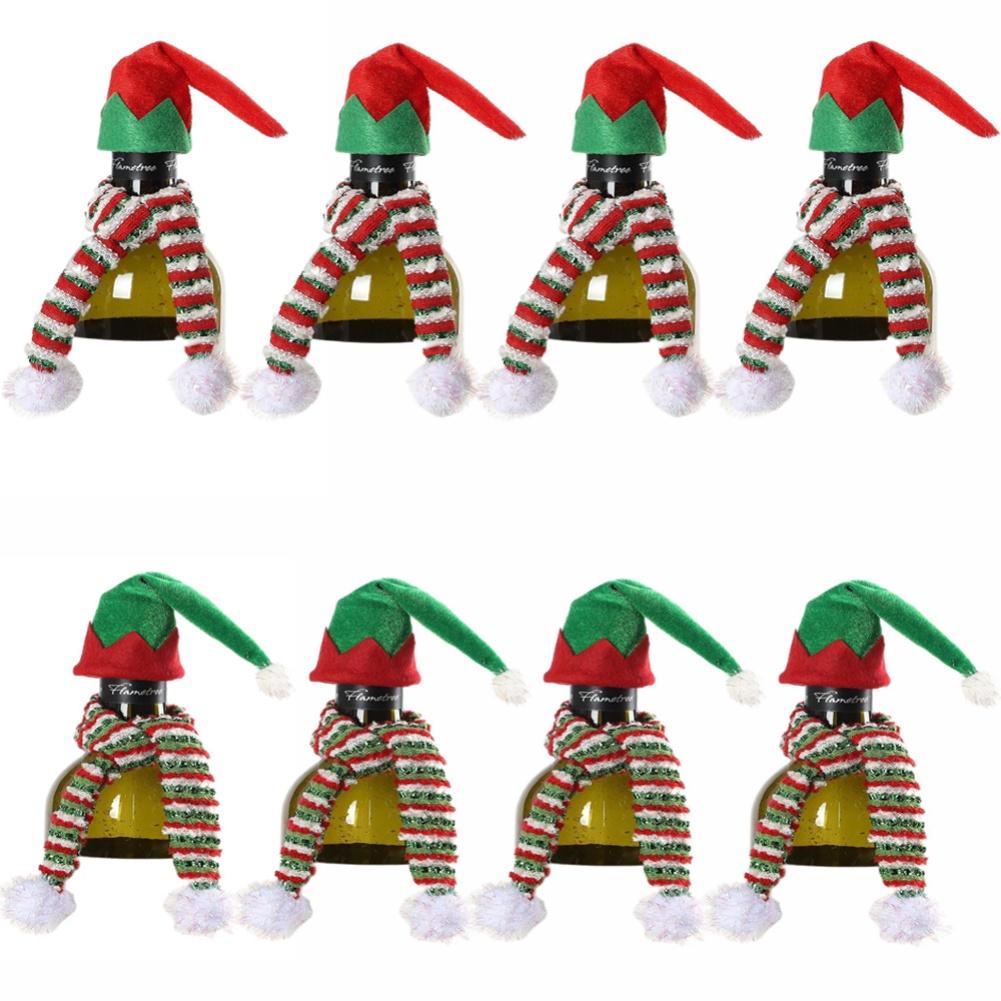 Mini Santa Hat and Scarf Kit for Wine Bottles Enhances Festive Atmosphere at For Christmas Parties and Holiday Events