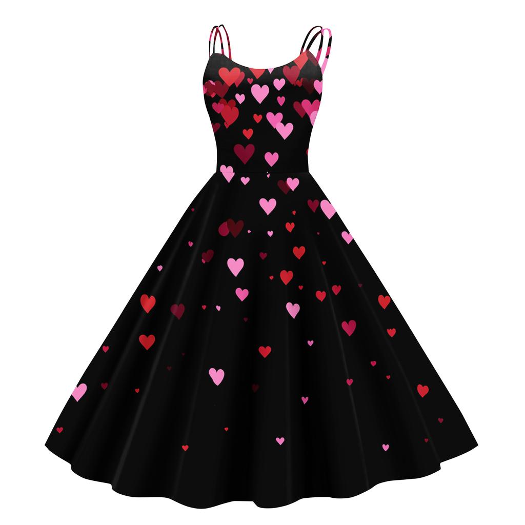 Women's Casual Fashion Valentine's Day Printed Off-Shoulder Sleeveless Dress