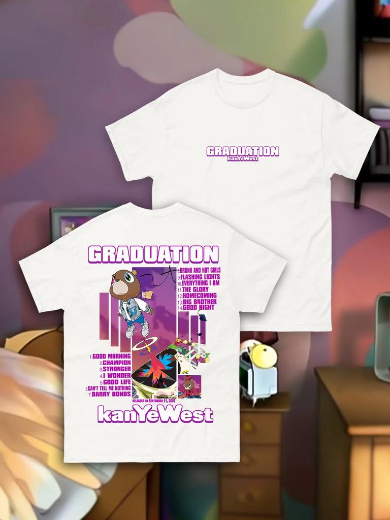Kanye West Ablum GRADUATION Graphic Tshirt Oversized Y2k Unisex Short Sleeve Heavy Cotton Street Harajuku Female Male Clothing Tee