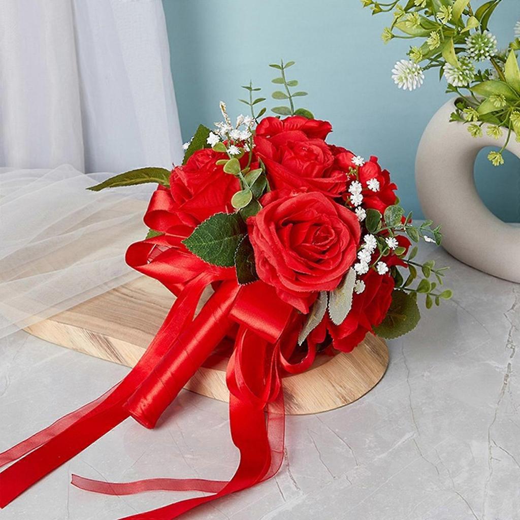 Wedding Bouquets Artificial Bride Bouquets for Wedding Party Centerpieces, Ceremony, Anniversary, Photography Props  Red