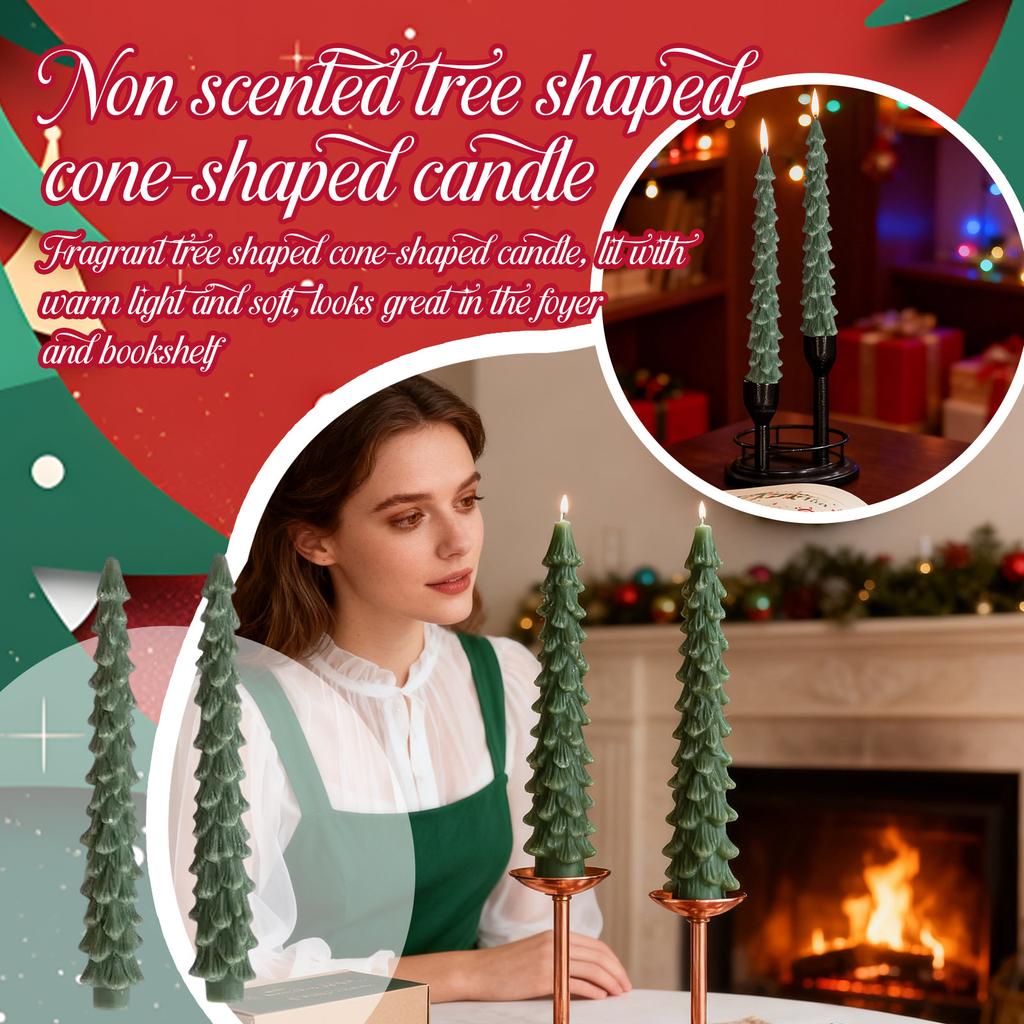 Unscented Tree Shaped Taper Candles, Boxed Set Of 2