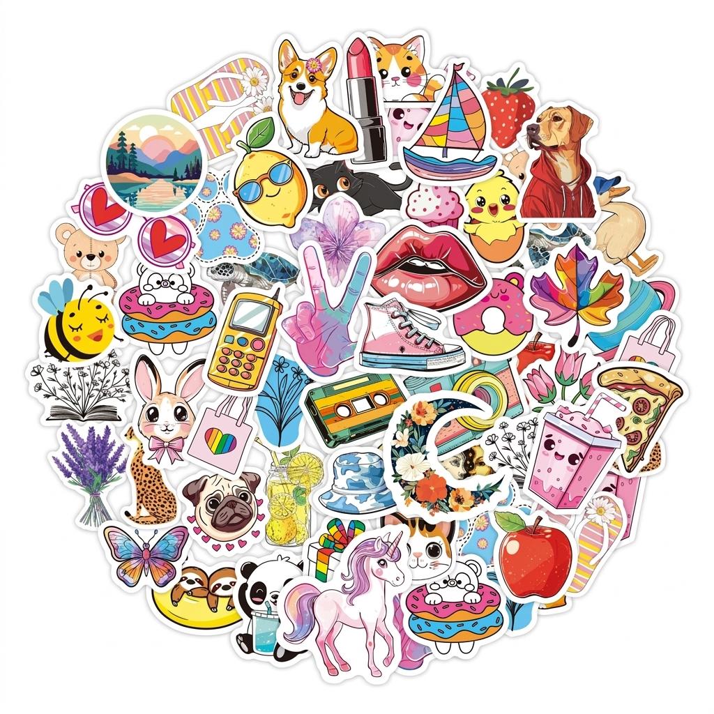 50Pcs Waterproof Hawaiian Cartoon Stickers VSCO Style for Laptop Outdoor Decoration
