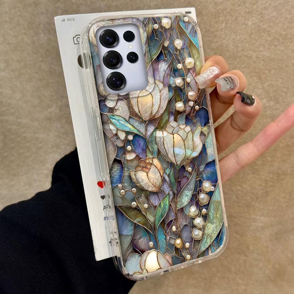 Phone Case For Samsung Galaxy S24 S26 Ultra S22 S23 S21 Plus S20 FE Korean Retro Artistic Gradient Rose Flowers Women Tpu Cover Shockproof Silicone