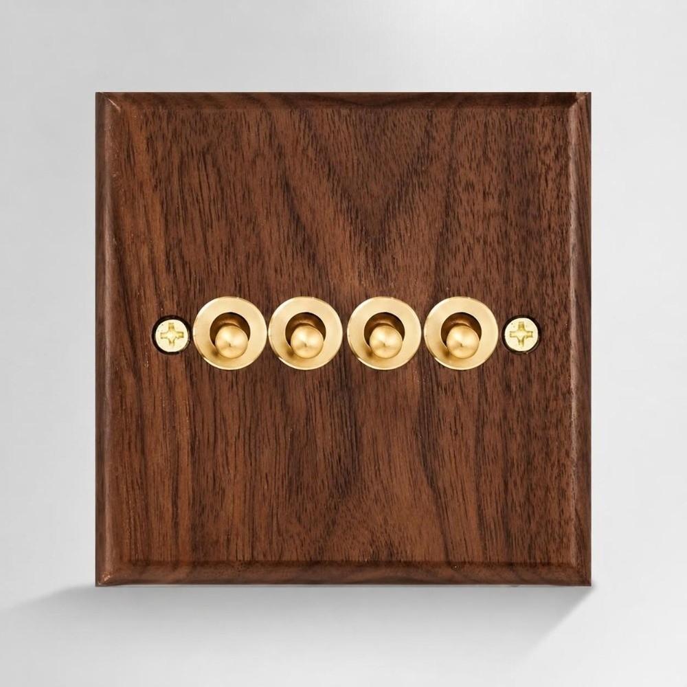 86 Type Wall Light Switch Panel Walnut Wood Brass Lever Wall Switch  Cafe Renovation