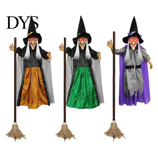 Spooky Halloween Gift for Adults 180cm Props, Flying Witch Decoration with Scary Sounds & Lights, Luminous Broom Garden Yard Lawn, Haunted House