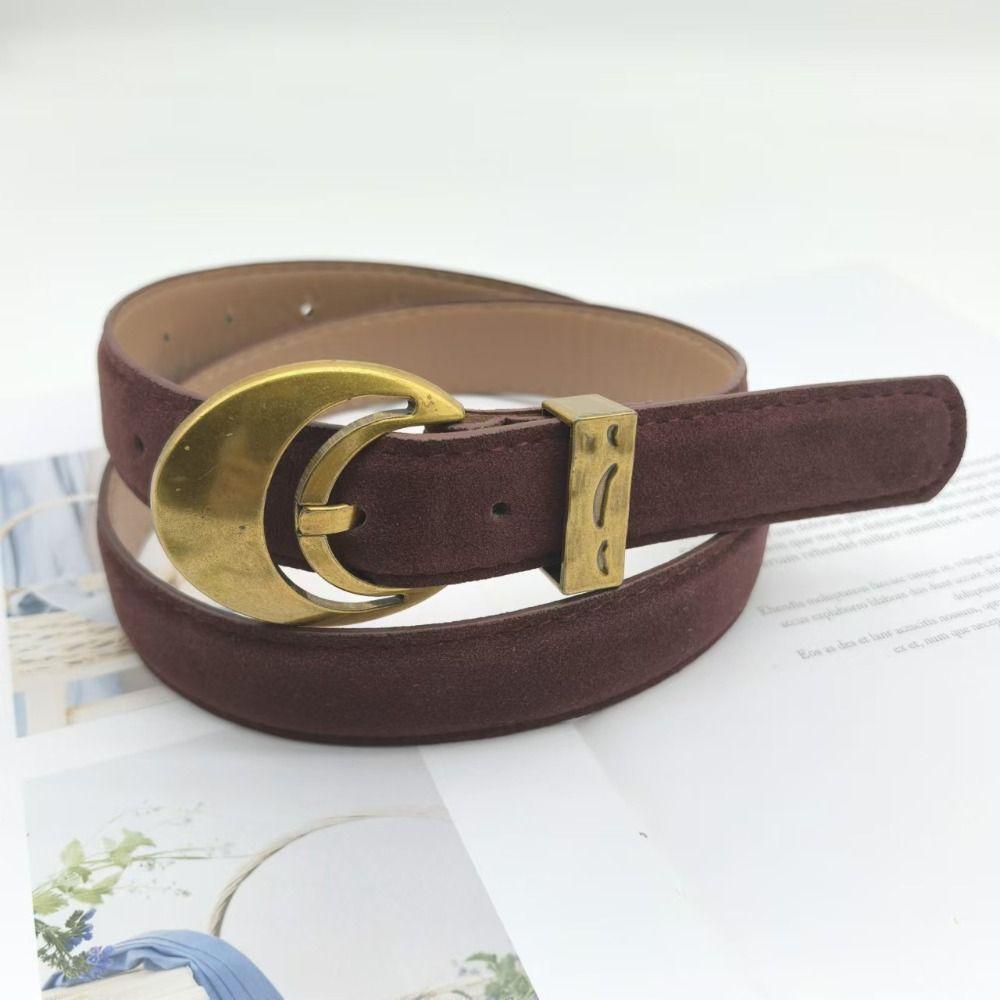 Retro Buckle Suede Leather Belt Luxury Design Waistband Trendy Waist Belt  For Women