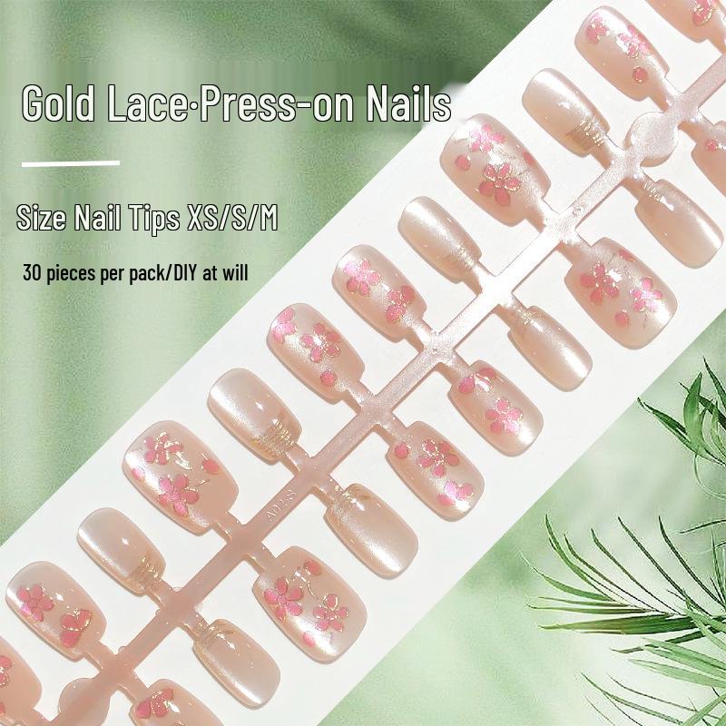 

Exquisite French Gold Cat Eye Press-On Nails - Autumn Light Luxury Collection (30 Pieces)