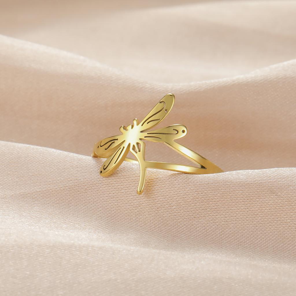 Teamer Dragonfly Ring for Women Stainless Steel Gold Color Widelife Insect Ring Delicate Anniversary Party Jewelry Wholesale