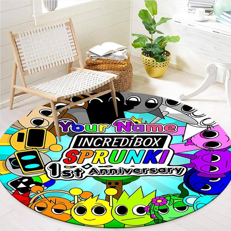 Colorful Creatures Custom Name Round Area Rug Carpet Rug For Living Room Bedroom Sofa Playroom Decor Nonslip Floor Mat