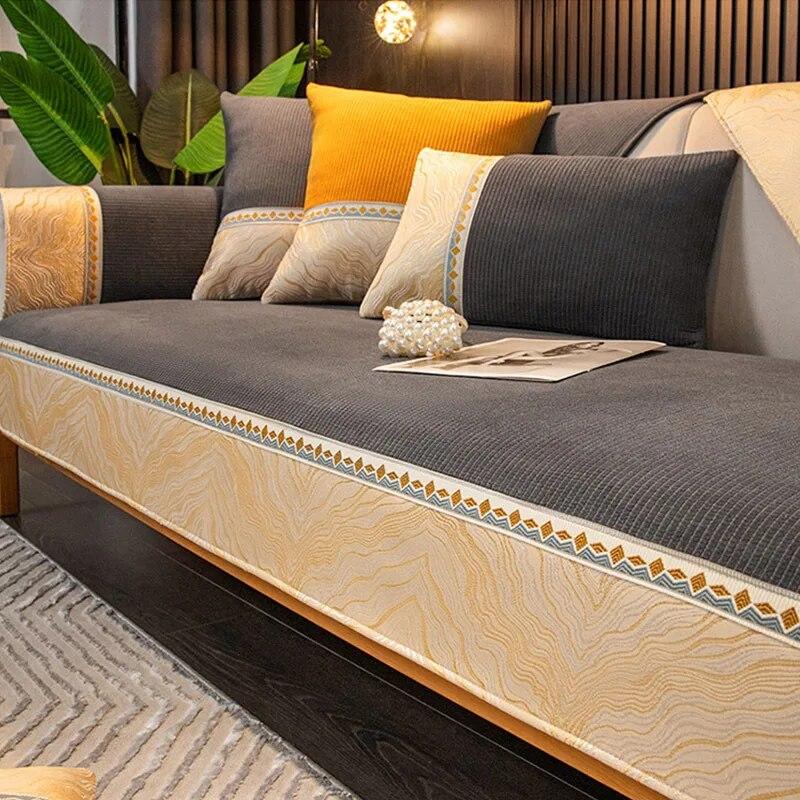 

Жаккардовый чехол для дивана с широкими краями, противоскользящая сетка, плюшевая подушка, теплый чехол, полотенце для дивана, вышивка, лямка, чехол для дивана для дома 70x150cm 1pcs
