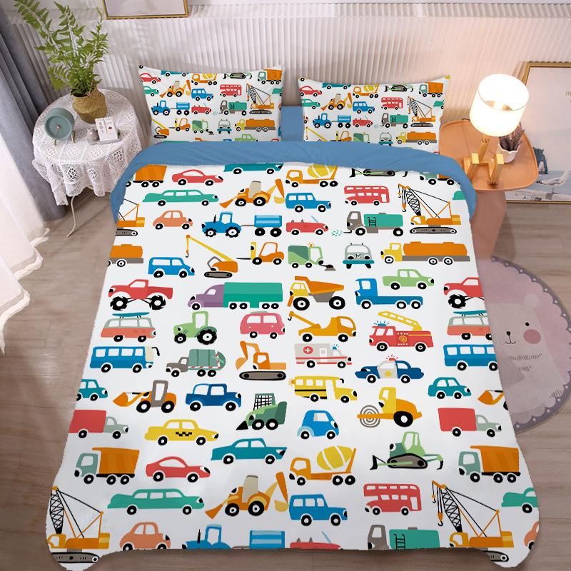 Cartoon Car bedding set Truck Excavator Duvet Cover Set Large Colorful Car Bedding for Toddlers Kids Teens King Size Quilt Cover