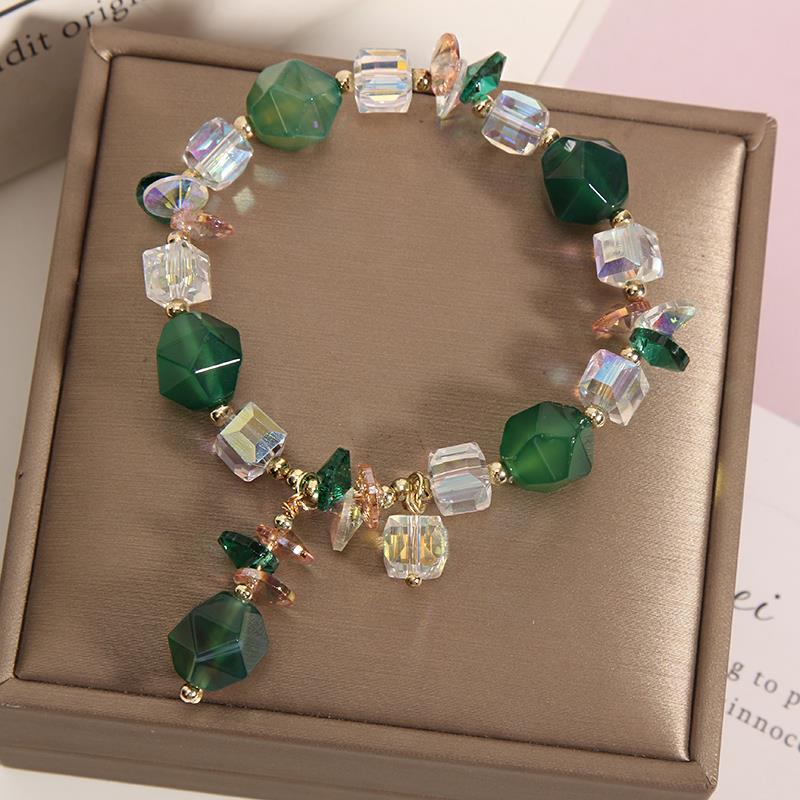 

Маленький браслет из зеленого агата со свежими кристаллами, женский модный браслет, подарок подруге