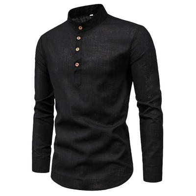 Herren Einfarbig Stehkragen Langarmhemd, Schmale Passform Lässig und Modisch Baumwolle Langarm Henry-Shirt