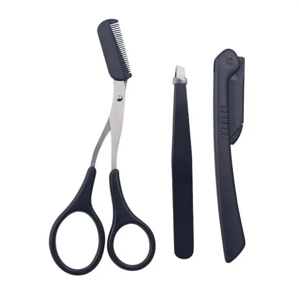 Three-piece stainless steel eyebrow clip comb Eyebrow Razor Scissors Eyebrow trimmer Eyebrow trimmer tool eyebrow trimmer
