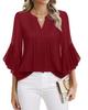 Women's Three Quarter Sleeve Blouse V Neck Business Casual Solid Color Chiffon Shirt Ruffle Hem Loose Fit Office Daily Wear Top