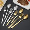 2Pcs Stainless Steel Golden Silver Fork Spoon Fork Spoon Heat-Insulated Long Handle Stirring Dessert Spoons Kitchen Gadgets
