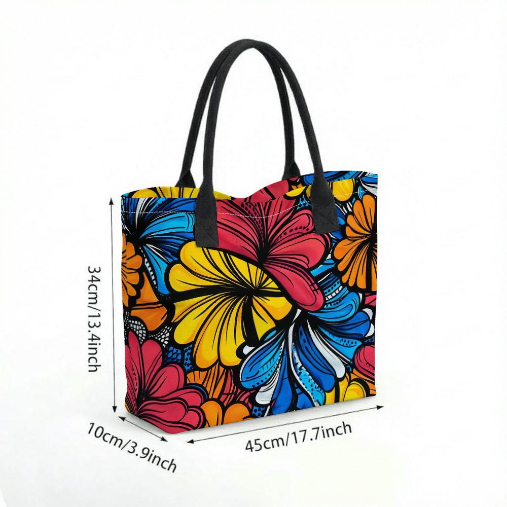  Colorful Floral Print Casual Tote Bag Large Capacity Daily Shoulder Handbag for Women
