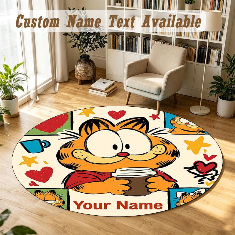 Round Rug Custom NameGarfield Pattern Non Slip Carpet Home Floor Decor