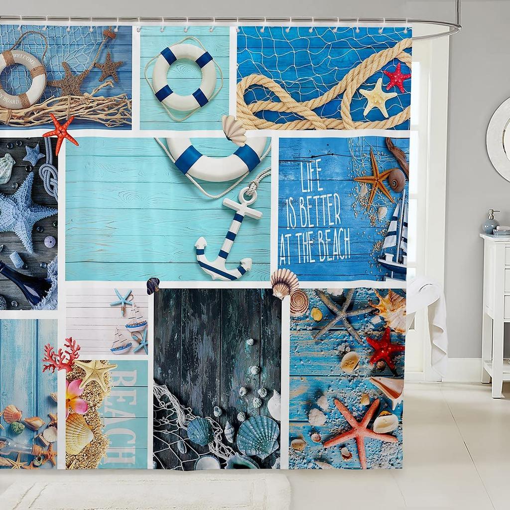 Blue Crab Shower Curtain,Hippie Boho Mandala Bathroom Curtain Small Size Sea Ocean Nautical Theme Bath Curtain Beach Animal