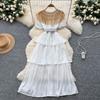 Court Style Light Luxury High-end Bubble Sleeve Dress Women's Summer Heavy Industry Sequin Design Beautiful Temperament Cake Dress