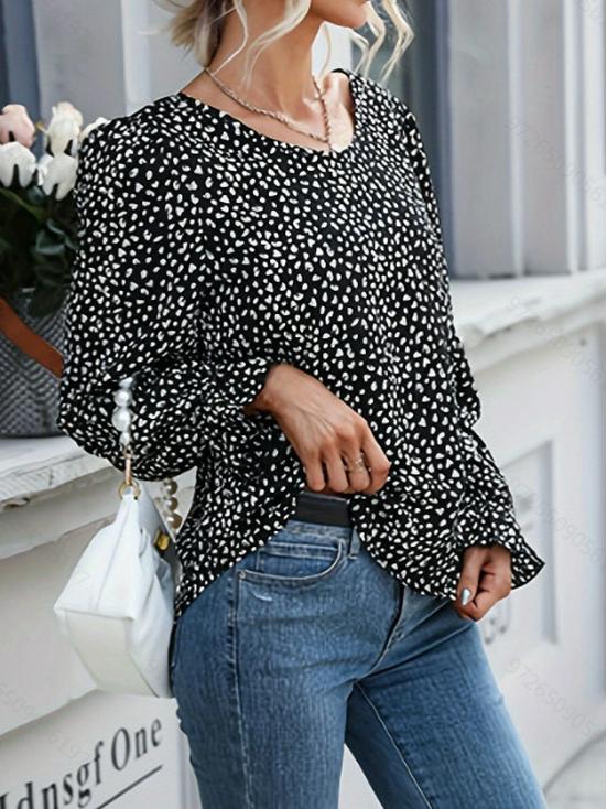 2025 Women's Long-Sleeve V-Neck Printed Casual Fashion Top