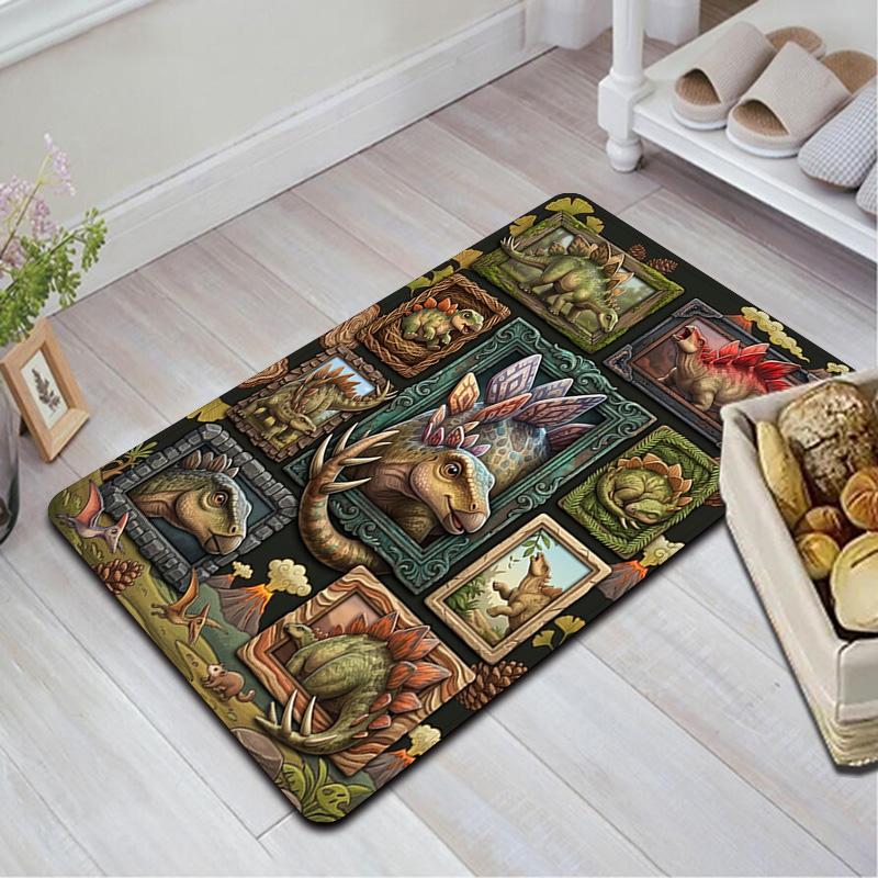Prehistoric Dinosaur Gallery Pattern Rug Floor Mat for Living Room or Bedroom Soft and Comfortable Carpet a Gift for Birthday and Holiday.